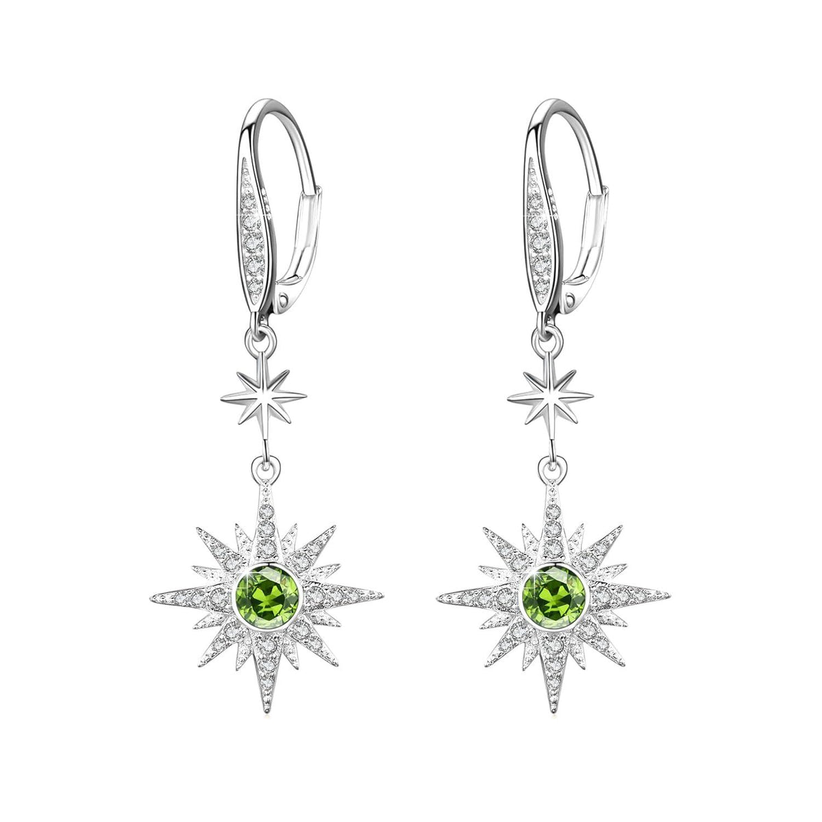 925 Sterling Silver Starburst Birthstone Drop Earrings