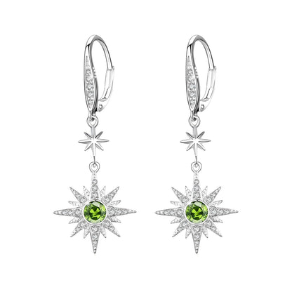 925 Sterling Silver Starburst Birthstone Drop Earrings