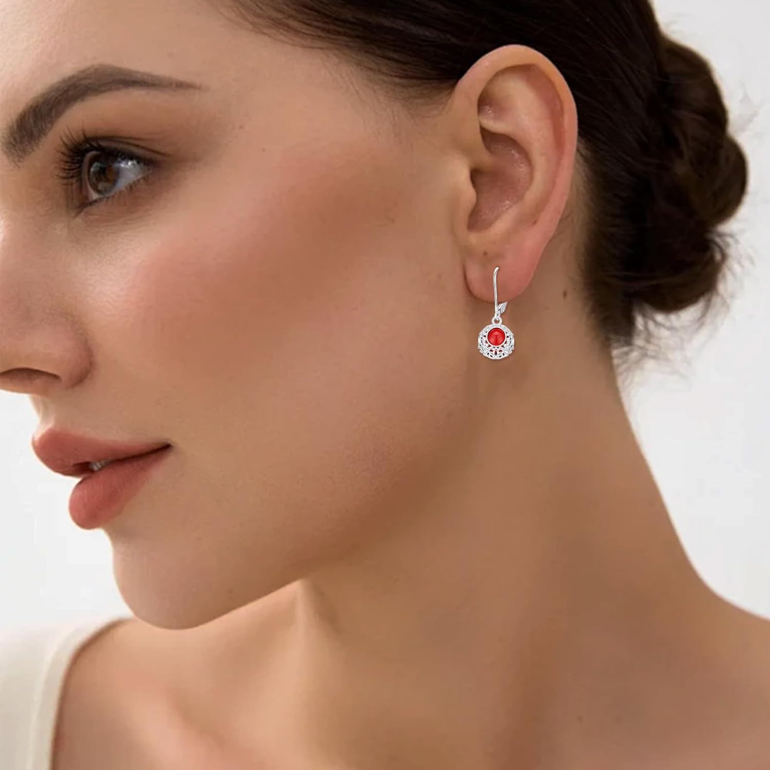 18K Gold Plated Silver Red Gemstone Filigree Dangle Earrings