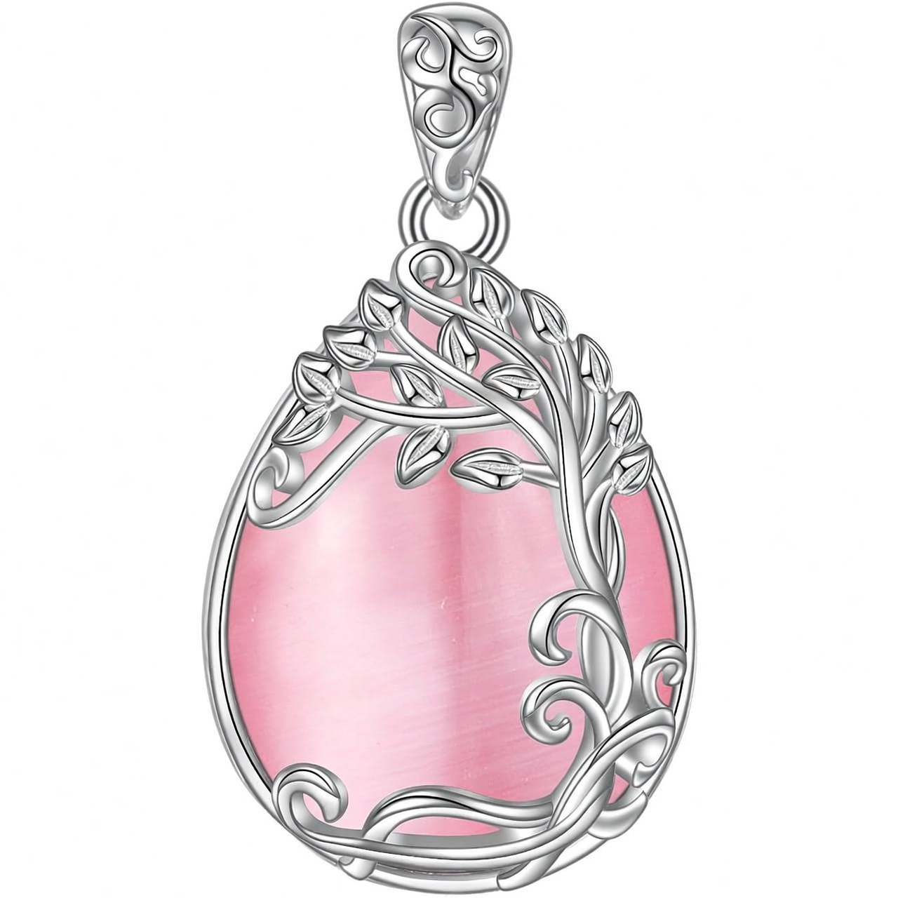 925 Sterling Silver Filigree Teardrop Pendant Necklace for Women