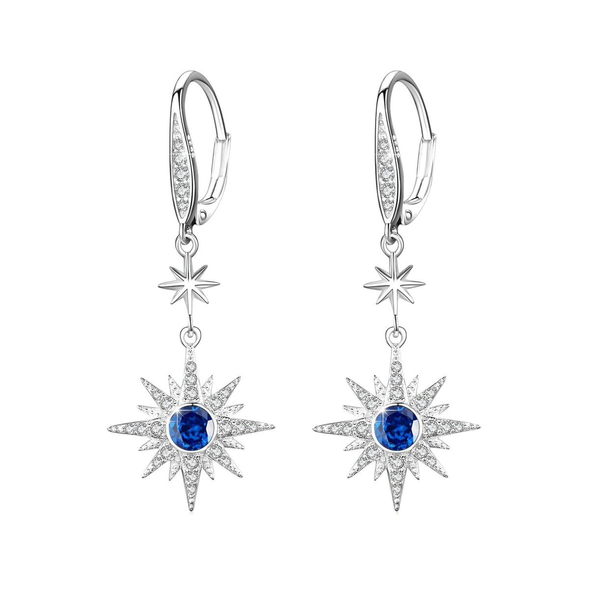 925 Sterling Silver Starburst Birthstone Drop Earrings