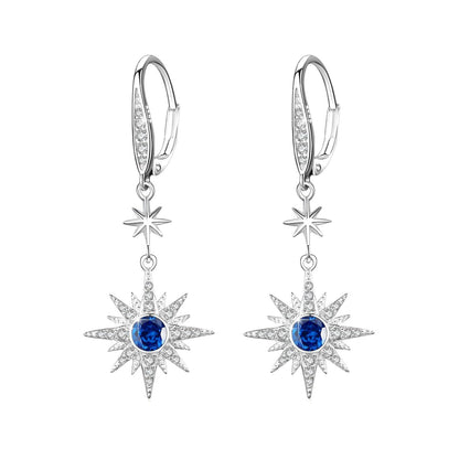 925 Sterling Silver Starburst Birthstone Drop Earrings