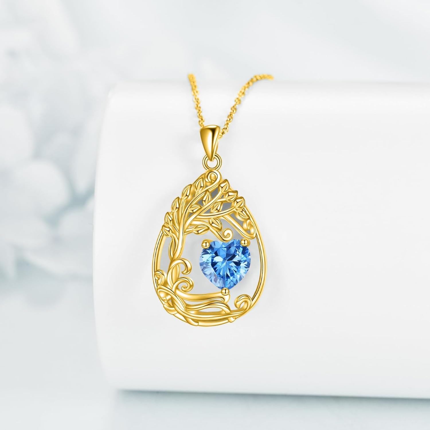 925 Silver Gold Plated Gemstone Tree Life Pendant Necklace