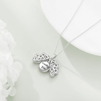 925 Silver Green Enamel CZ Four-Leaf Clover Photo Locket