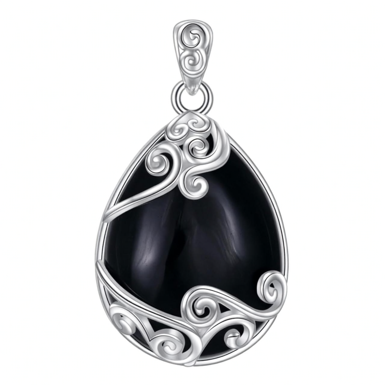 925 Sterling Silver Filigree Teardrop Pendant Necklace for Women
