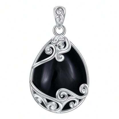 925 Sterling Silver Filigree Teardrop Pendant Necklace for Women