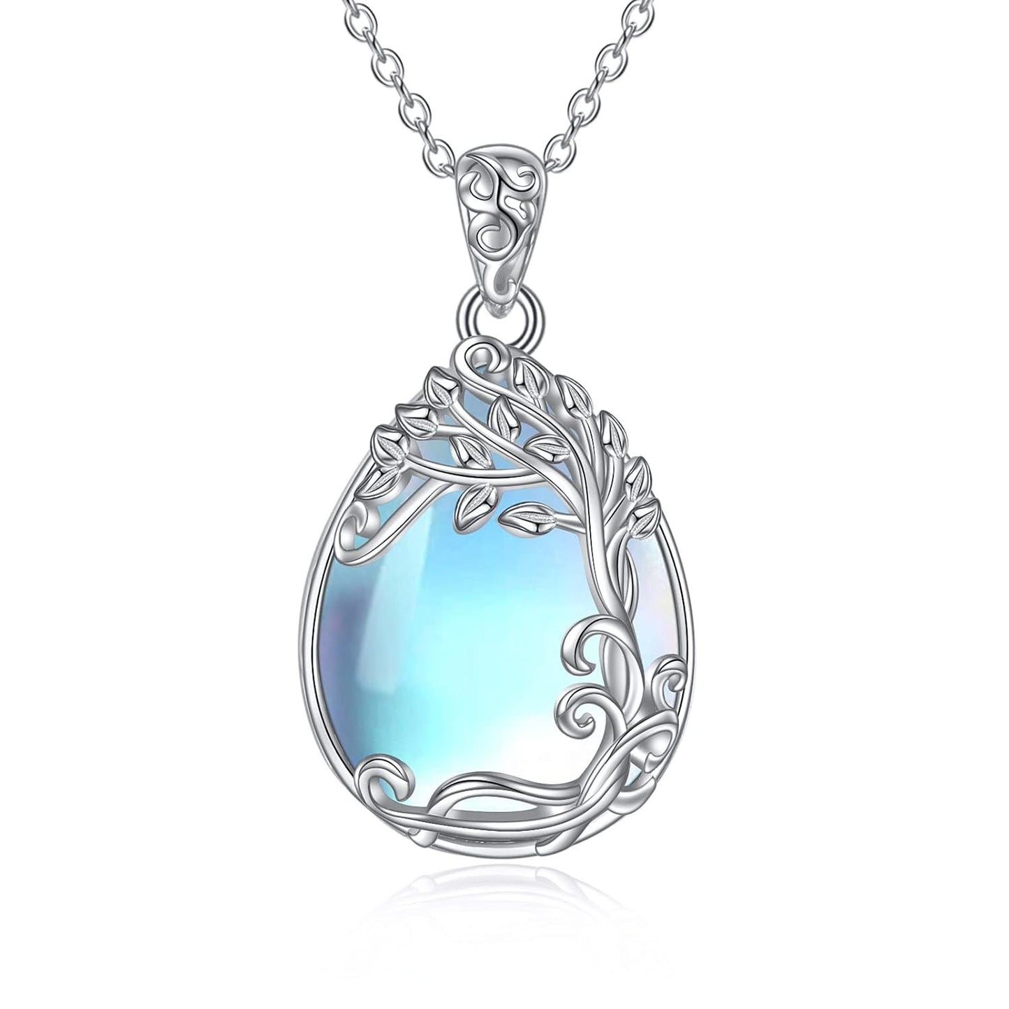 925 Sterling Silver Filigree Teardrop Pendant Necklace for Women