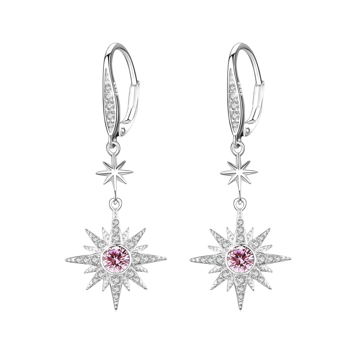 925 Sterling Silver Starburst Birthstone Drop Earrings