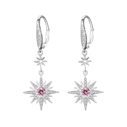 925 Sterling Silver Starburst Birthstone Drop Earrings