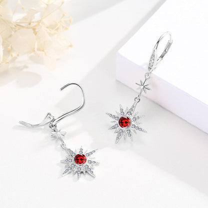 925 Sterling Silver Starburst Birthstone Drop Earrings