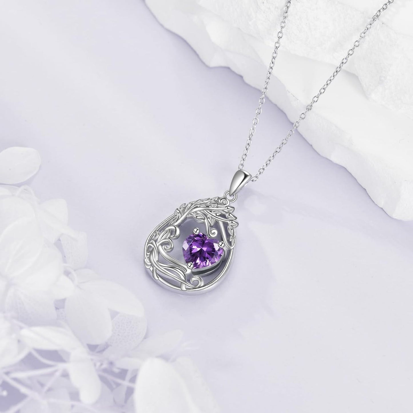 925 Silver Gold Plated Gemstone Tree Life Pendant Necklace