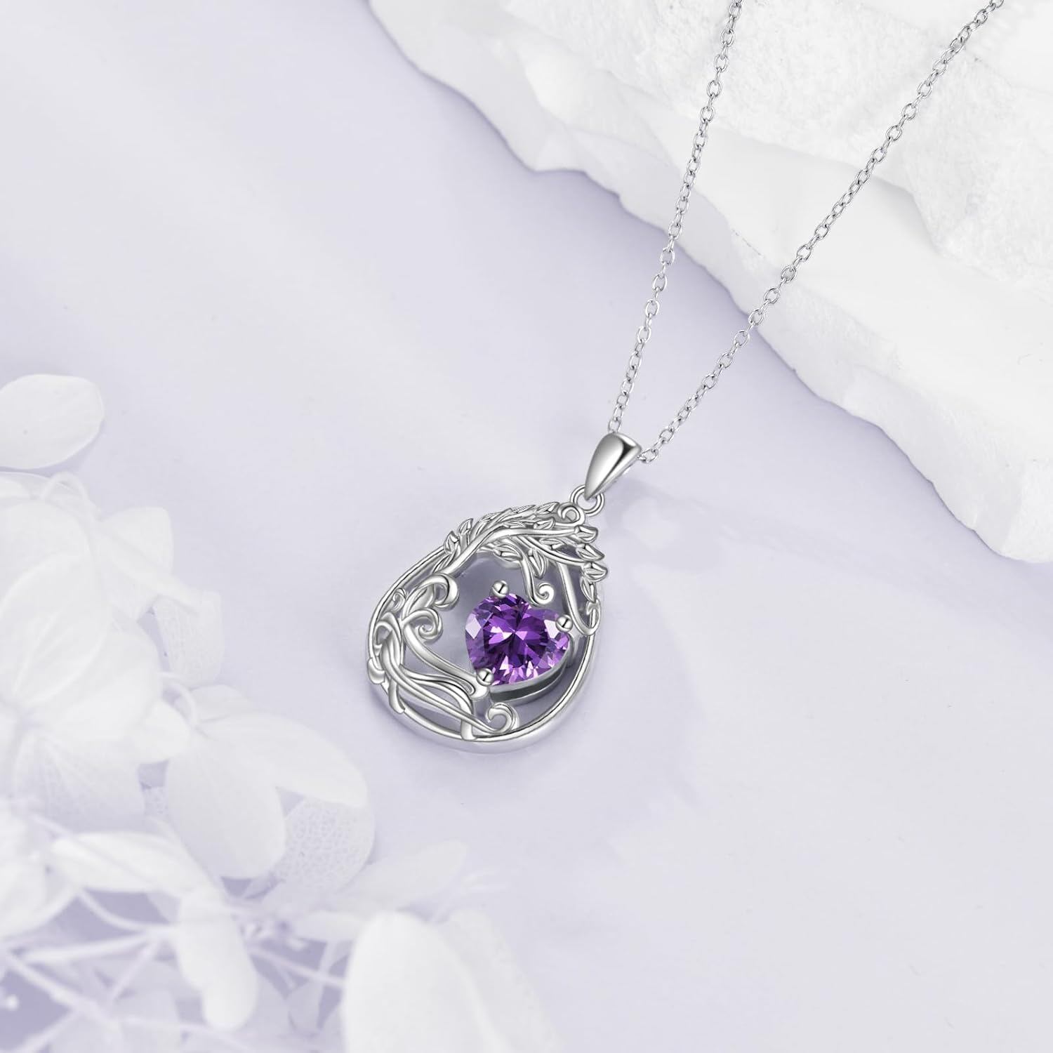 925 Silver Gold Plated Gemstone Tree Life Pendant Necklace