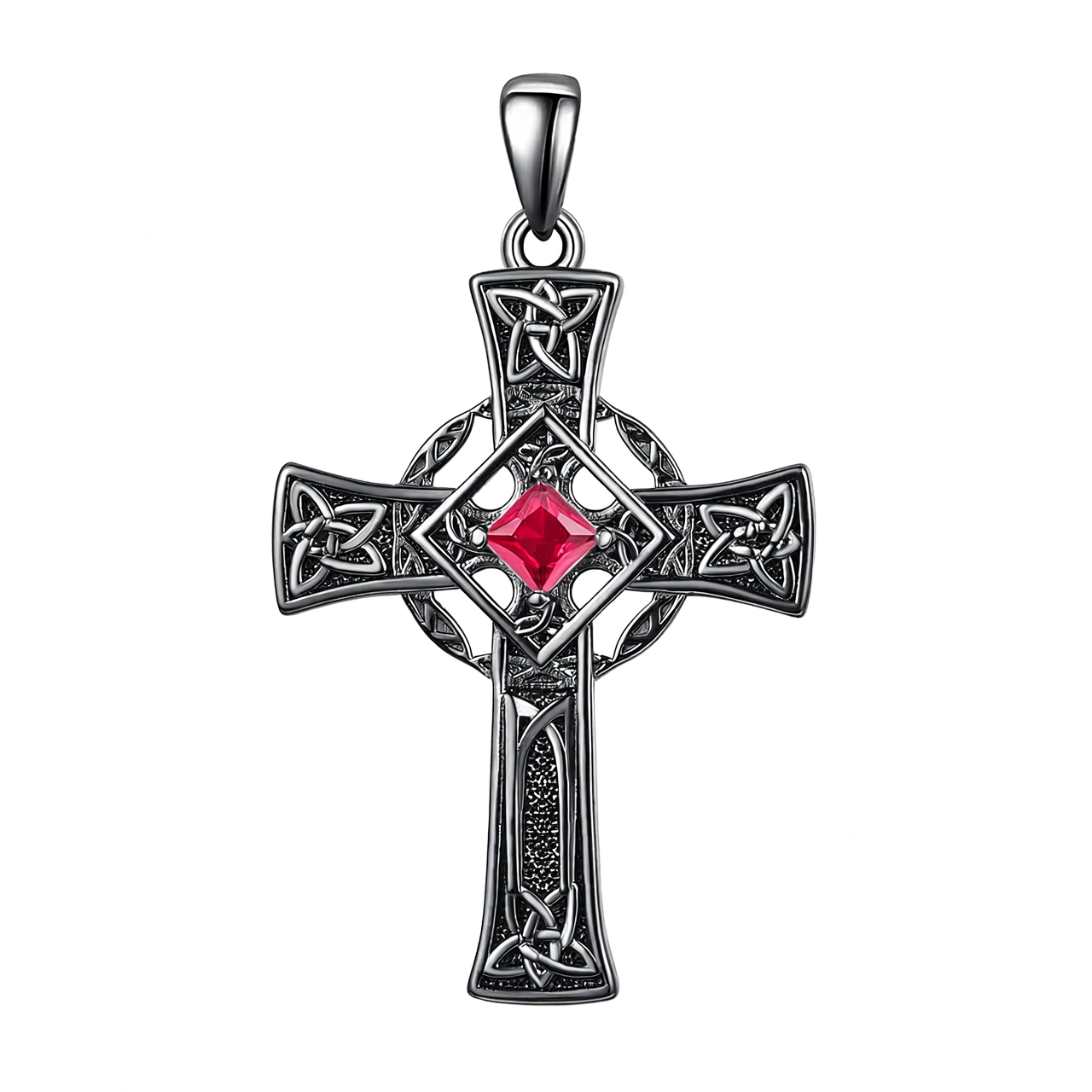 925 Silver Garnet Celtic Cross Necklace Men 22 Inch Chain