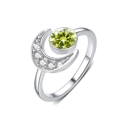 925 Silver Moonstone Birthstone Adjustable Open Ring Women