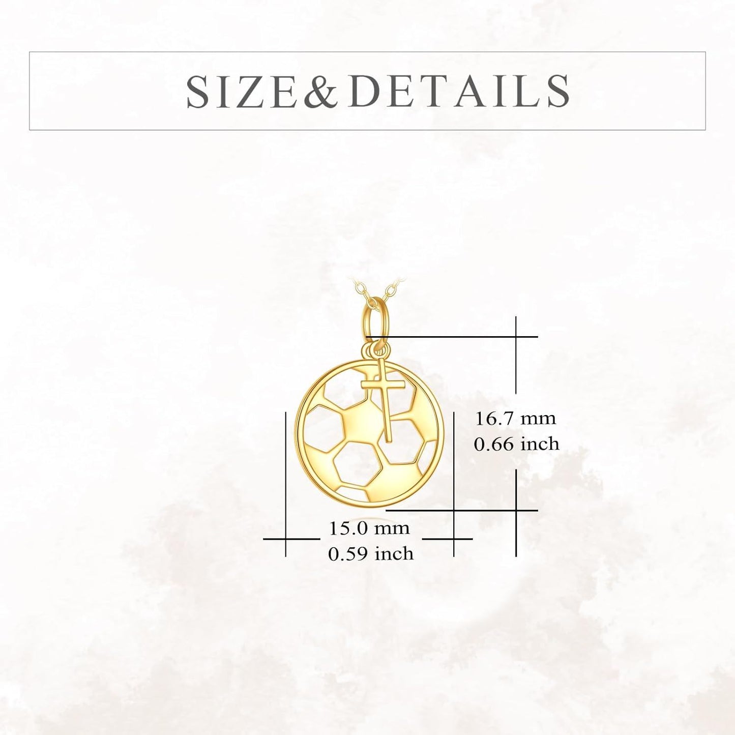 14K Gold Soccer Ball Cross Pendant Necklace Women Men