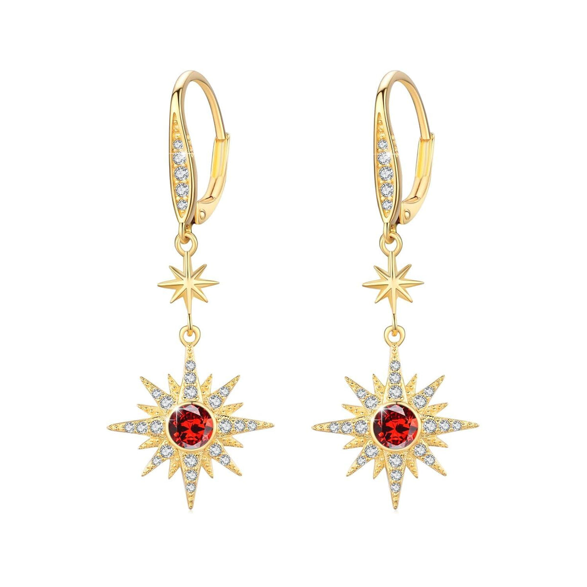 925 Sterling Silver Starburst Birthstone Drop Earrings