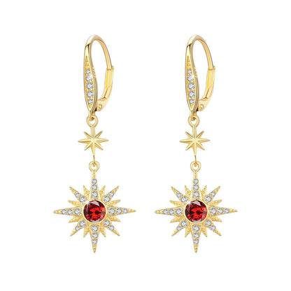 925 Sterling Silver Starburst Birthstone Drop Earrings