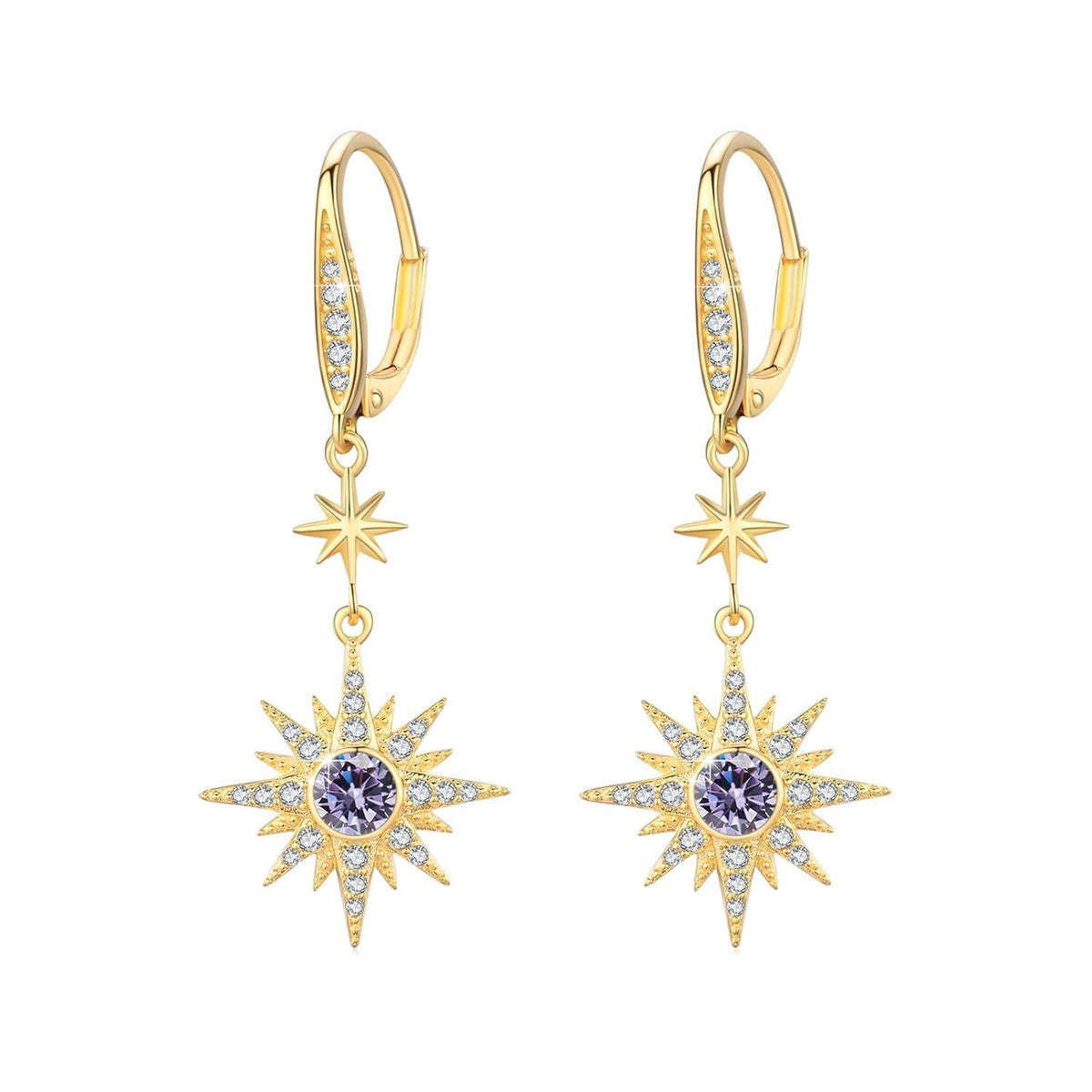 925 Sterling Silver Starburst Birthstone Drop Earrings