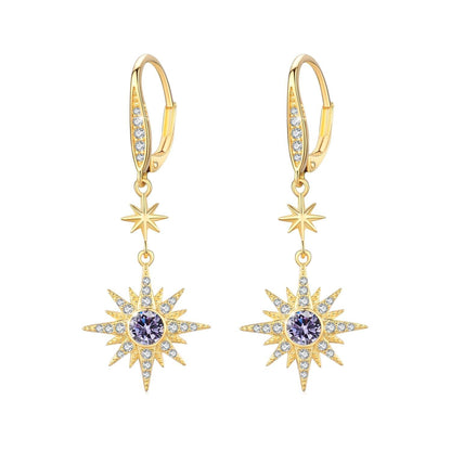 925 Sterling Silver Starburst Birthstone Drop Earrings