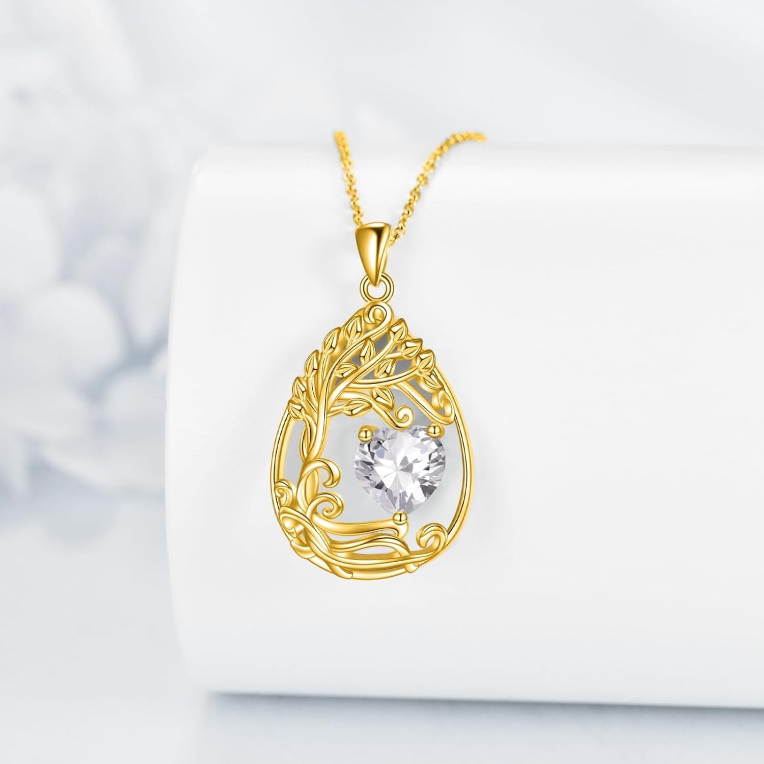 925 Silver Gold Plated Gemstone Tree Life Pendant Necklace