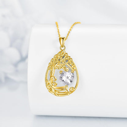 925 Silver Gold Plated Gemstone Tree Life Pendant Necklace