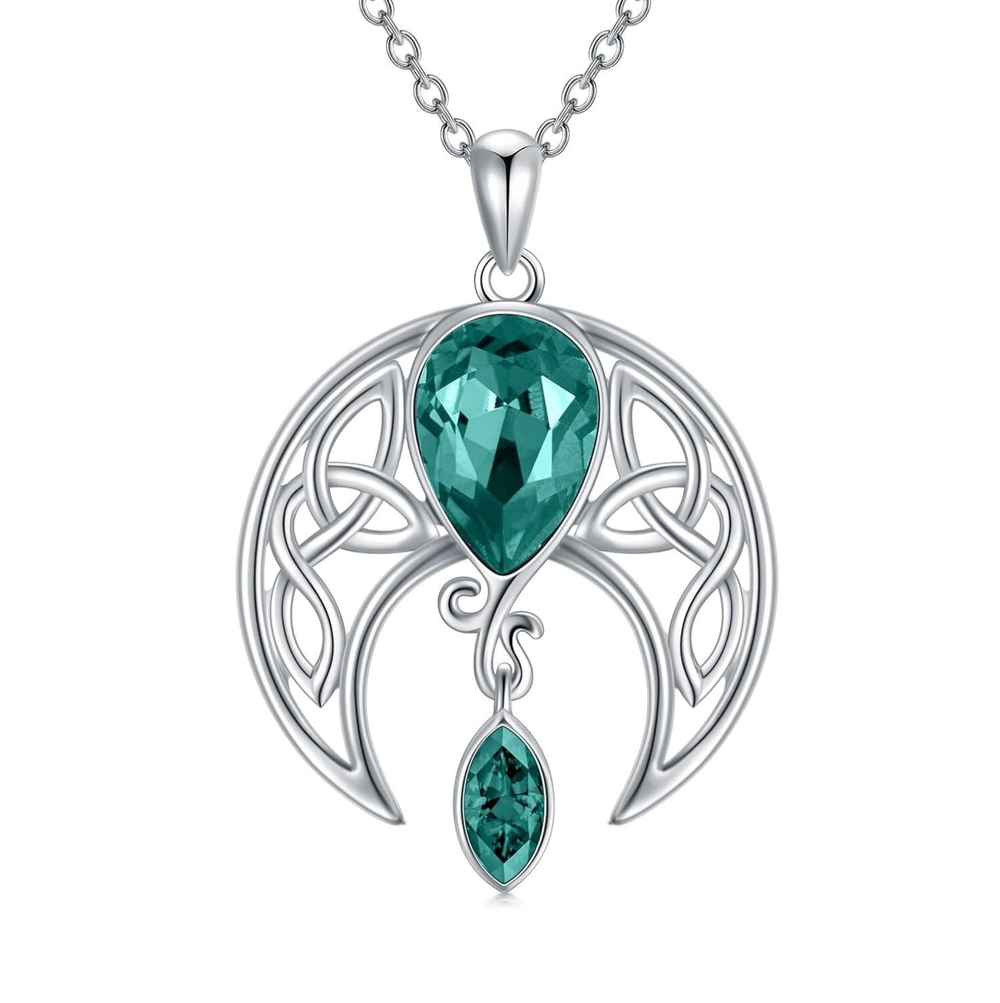 925 Sterling Silver Birthstone Crystal Celtic Moon Goddess Pendant