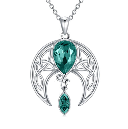 925 Sterling Silver Birthstone Crystal Celtic Moon Goddess Pendant