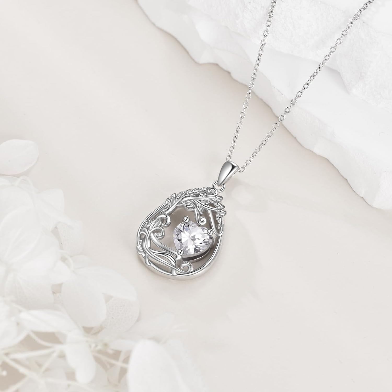 925 Silver Gold Plated Gemstone Tree Life Pendant Necklace