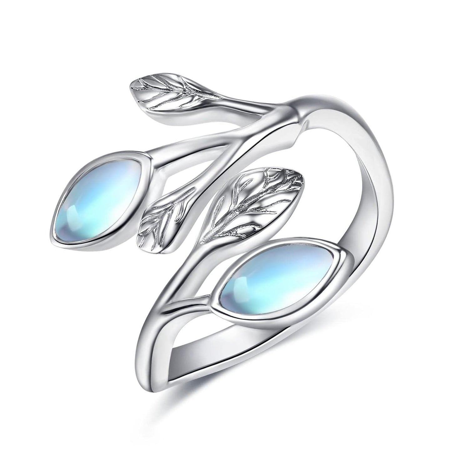 925 Sterling Silver Leaf Ring with Birthstone Adjustable Wrap Promise Engagement Wedding Rings for Women