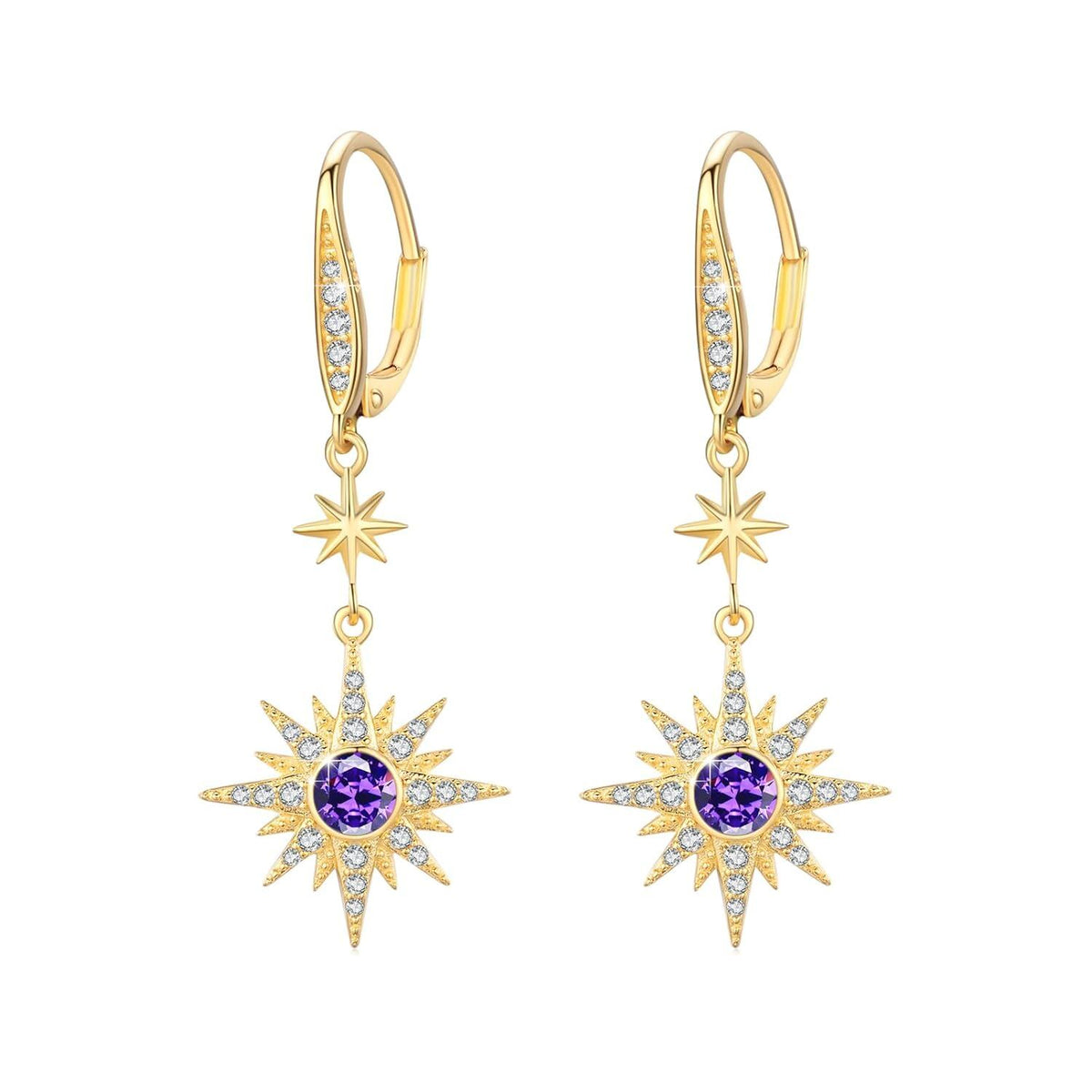 925 Sterling Silver Starburst Birthstone Drop Earrings