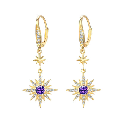925 Sterling Silver Starburst Birthstone Drop Earrings