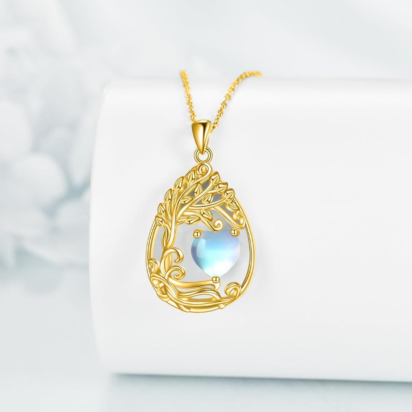 925 Silver Gold Plated Gemstone Tree Life Pendant Necklace
