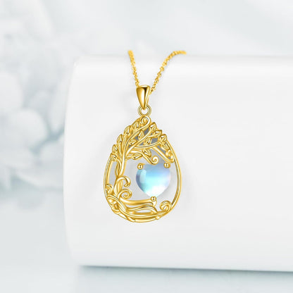 925 Silver Gold Plated Gemstone Tree Life Pendant Necklace