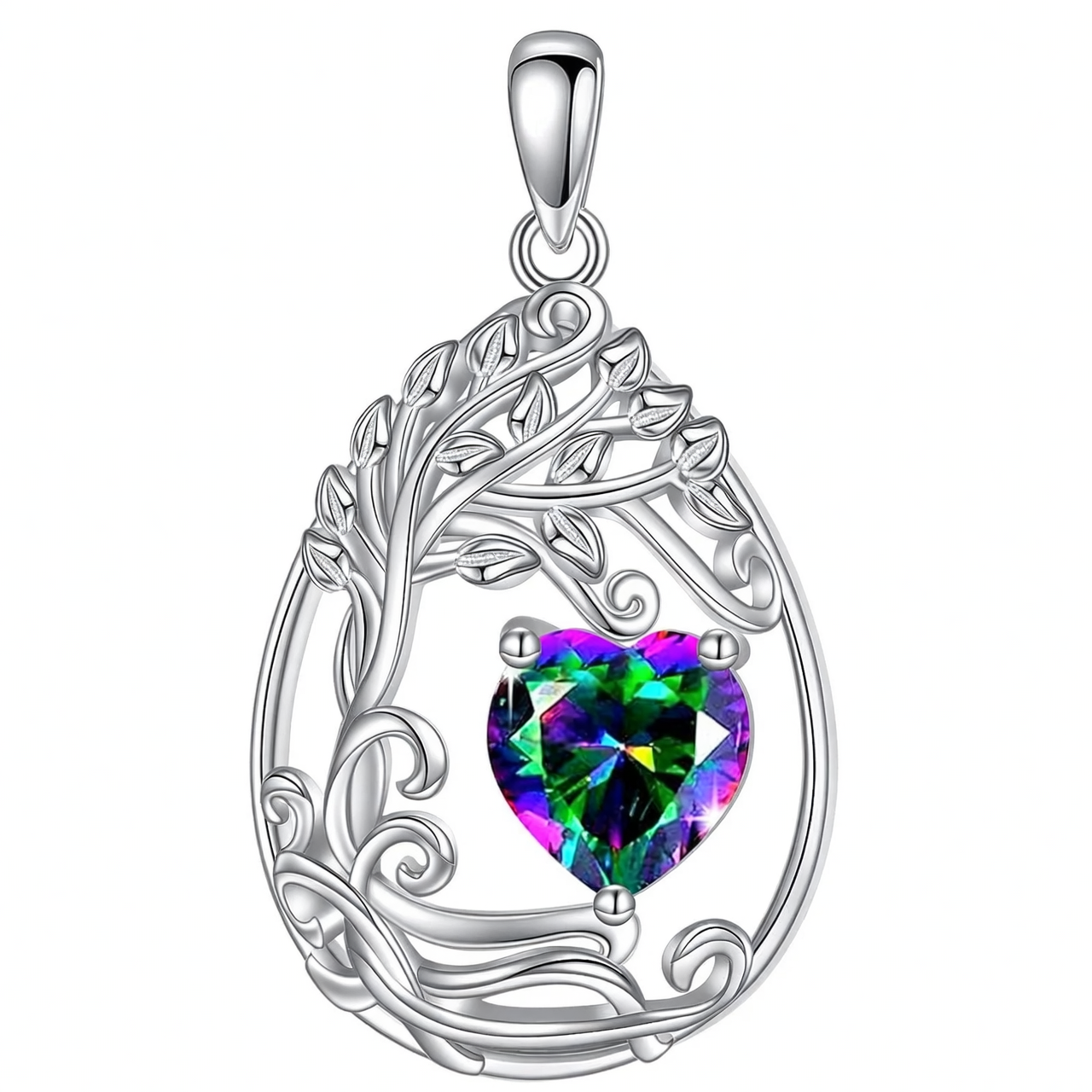 925 Silver Gold Plated Gemstone Tree Life Pendant Necklace