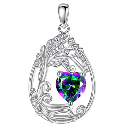 925 Silver Gold Plated Gemstone Tree Life Pendant Necklace