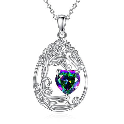 925 Silver Gold Plated Gemstone Tree Life Pendant Necklace