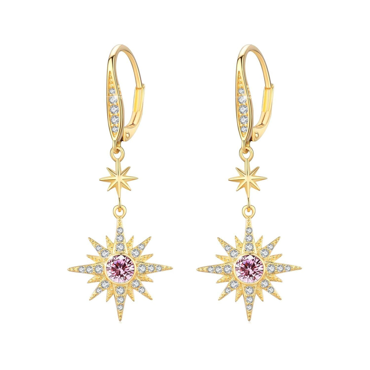 925 Sterling Silver Starburst Birthstone Drop Earrings