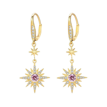 925 Sterling Silver Starburst Birthstone Drop Earrings