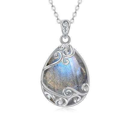925 Sterling Silver Filigree Teardrop Pendant Necklace for Women