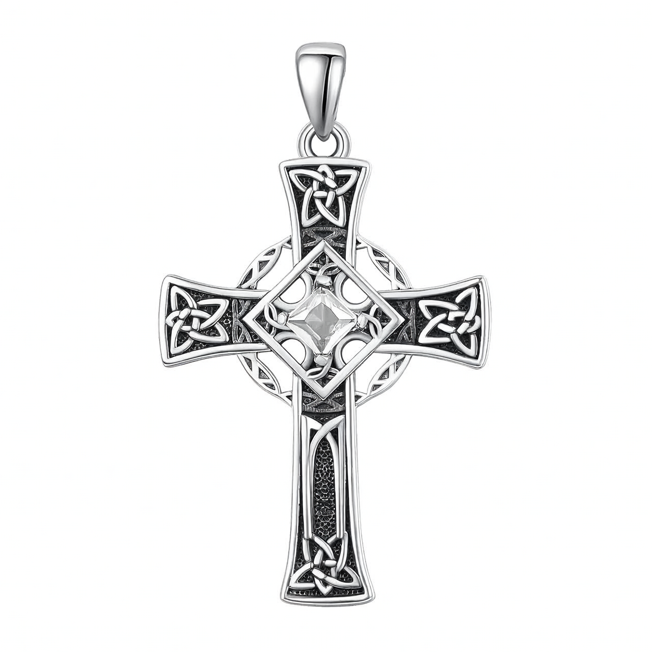 925 Silver Garnet Celtic Cross Necklace Men 22 Inch Chain