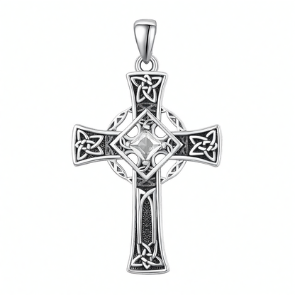 925 Silver Garnet Celtic Cross Necklace Men 22 Inch Chain