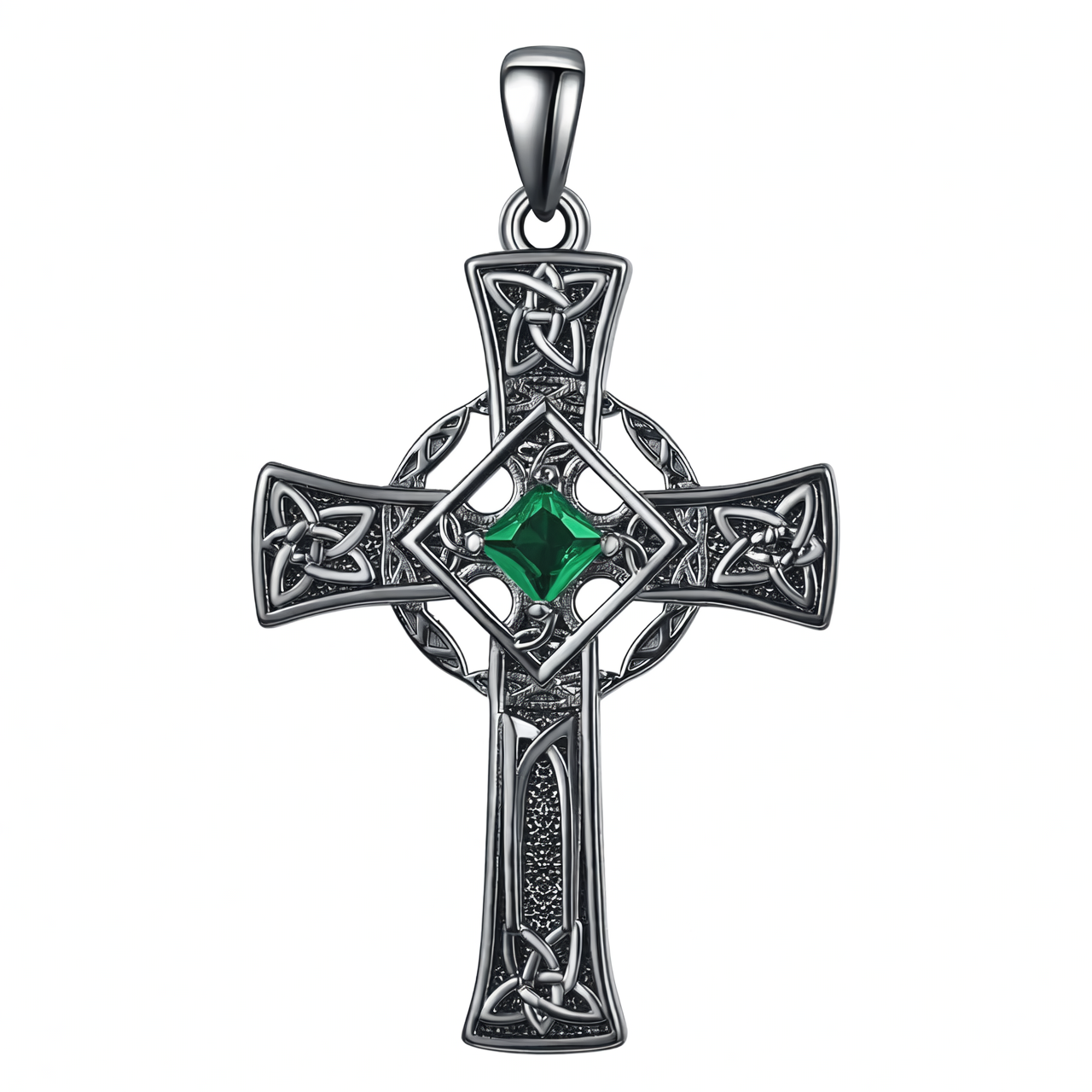 925 Silver Garnet Celtic Cross Necklace Men 22 Inch Chain
