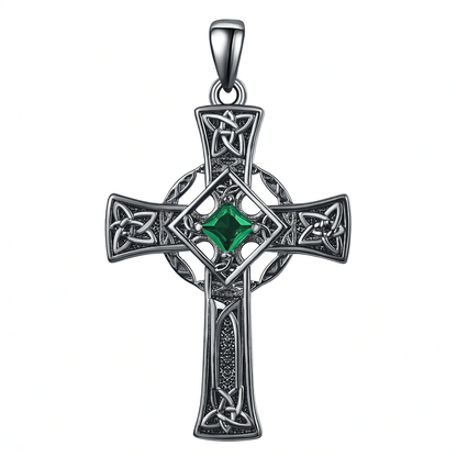 925 Silver Garnet Celtic Cross Necklace Men 22 Inch Chain