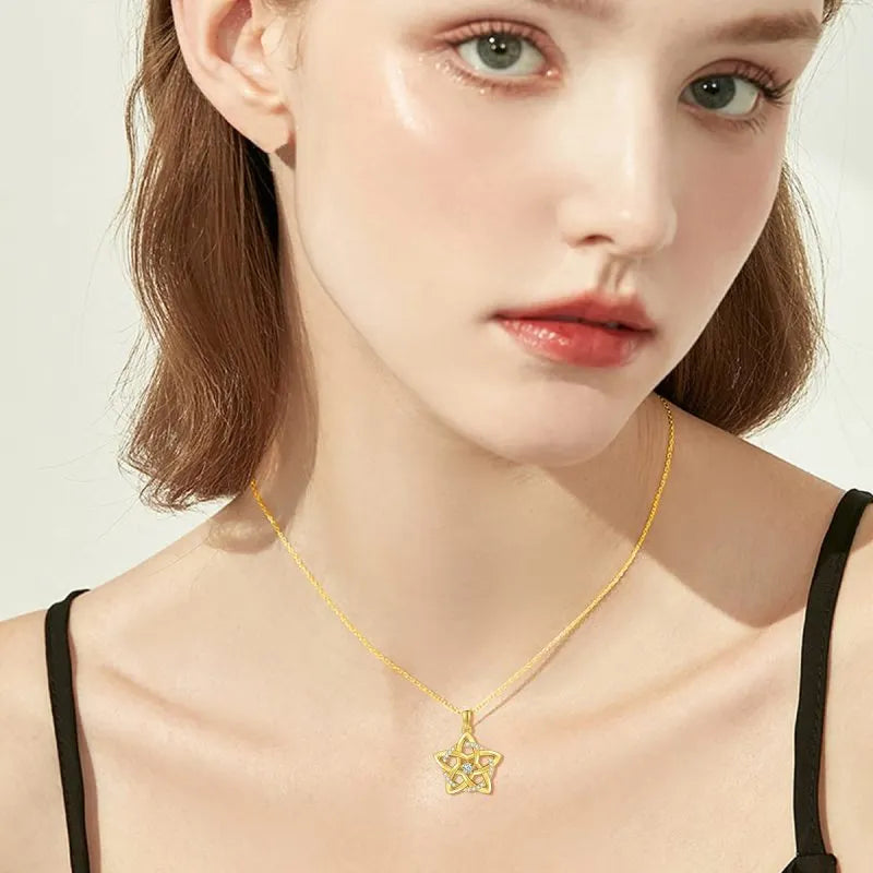 14K Gold 0.75 ct Moissanite Star Knot Pendant Necklace for Women and Girls