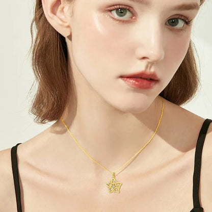 14K Gold 0.75 ct Moissanite Star Knot Pendant Necklace for Women and Girls