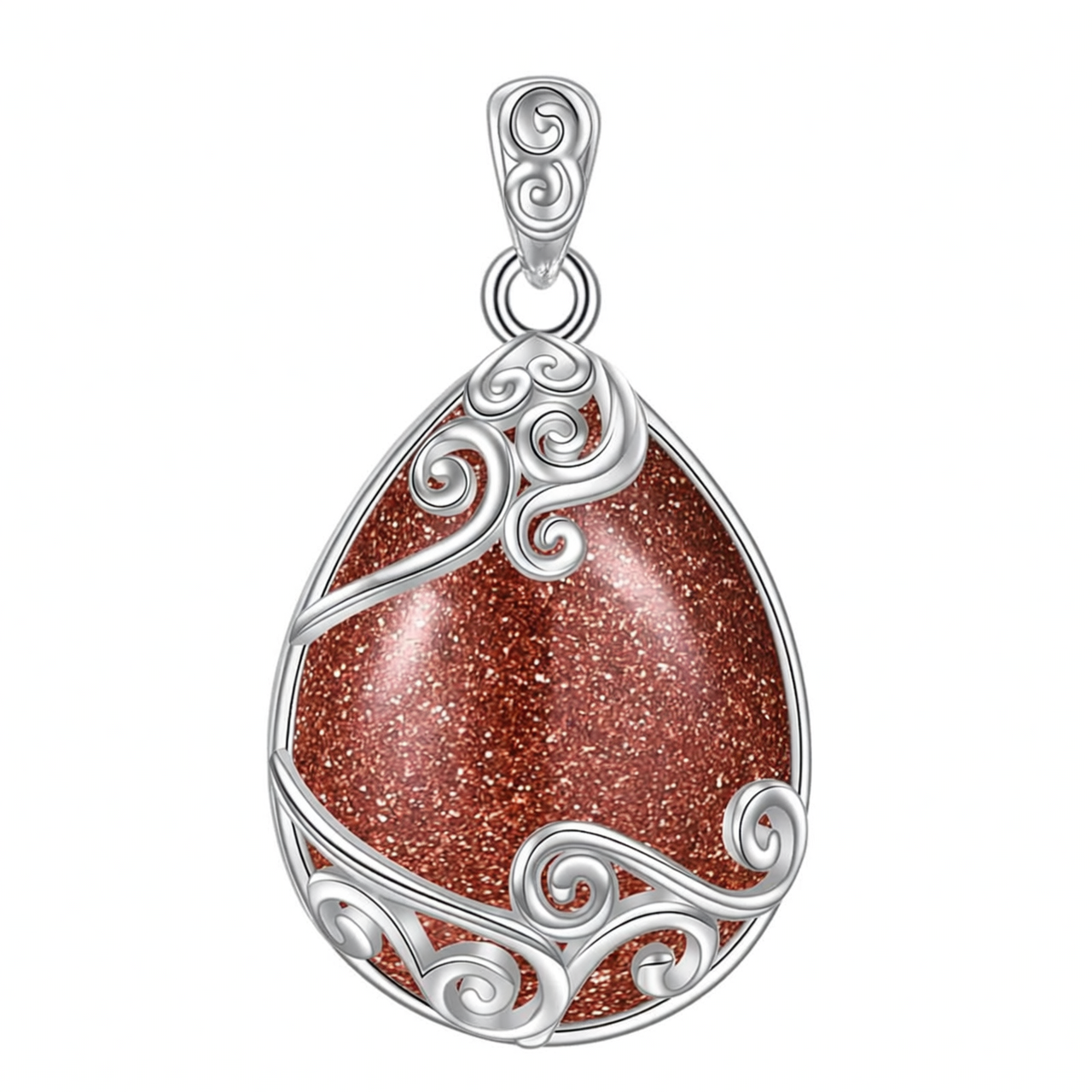 925 Sterling Silver Filigree Teardrop Pendant Necklace for Women