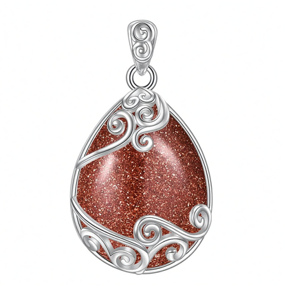 925 Sterling Silver Filigree Teardrop Pendant Necklace for Women