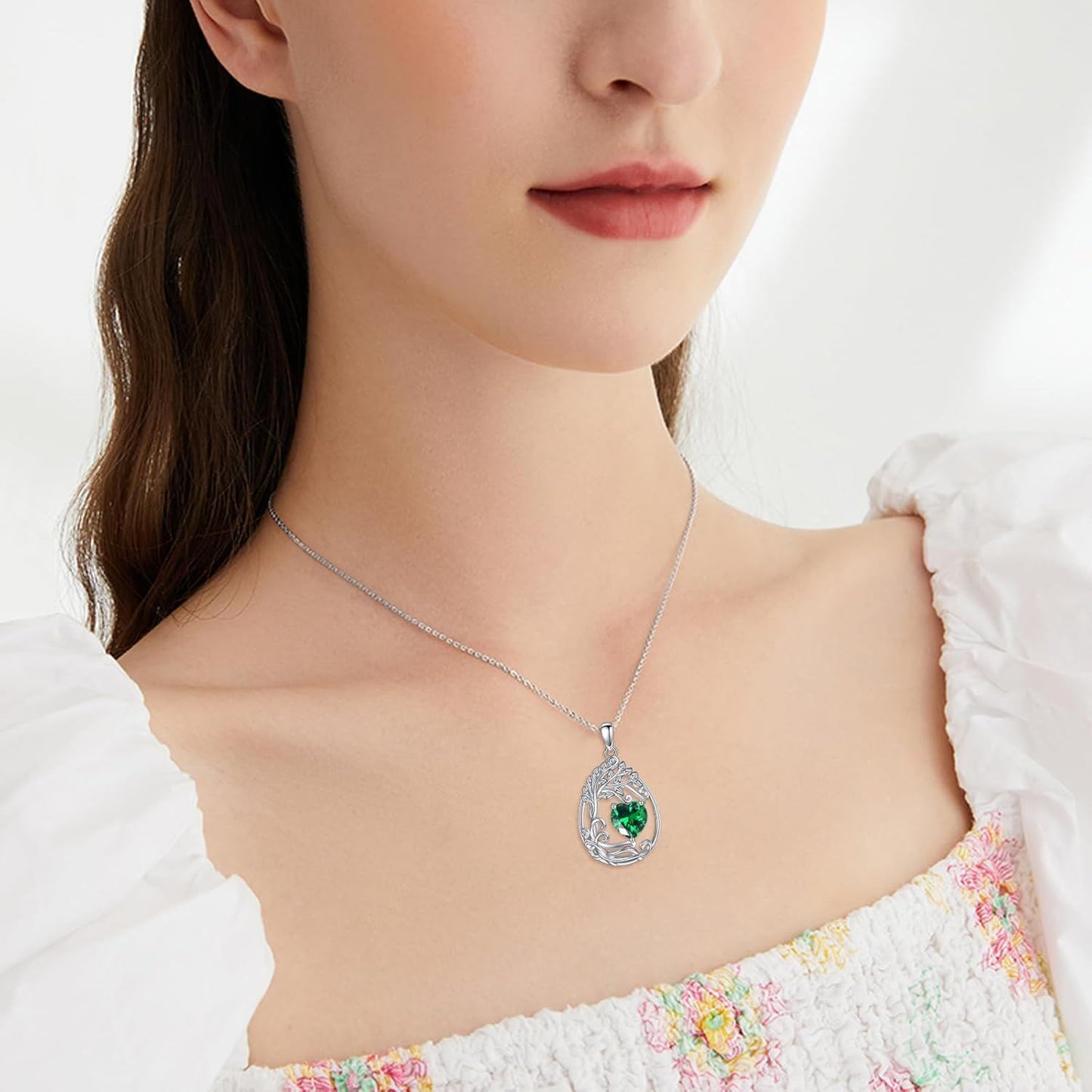 925 Silver Gold Plated Gemstone Tree Life Pendant Necklace