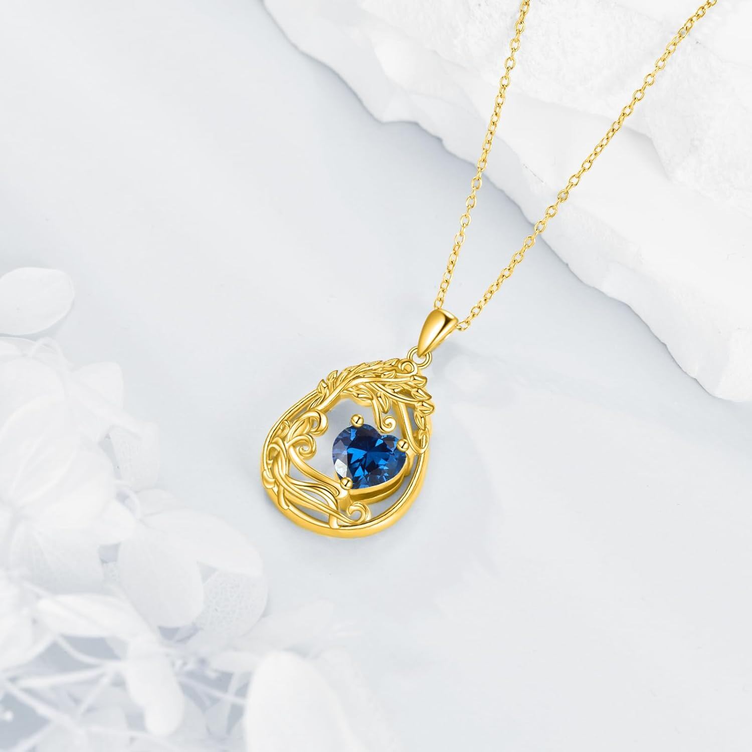 925 Silver Gold Plated Gemstone Tree Life Pendant Necklace