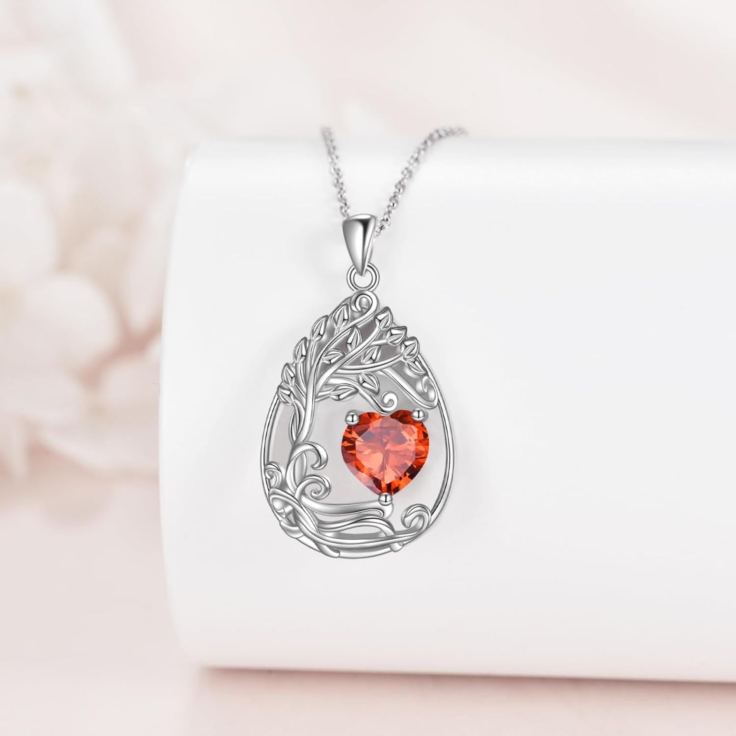 925 Silver Gold Plated Gemstone Tree Life Pendant Necklace